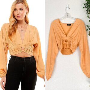 ☀️ VICI Yellow Crop Top Cutout Size XS Cute Stretchy Boho Going Out Blouse Chic